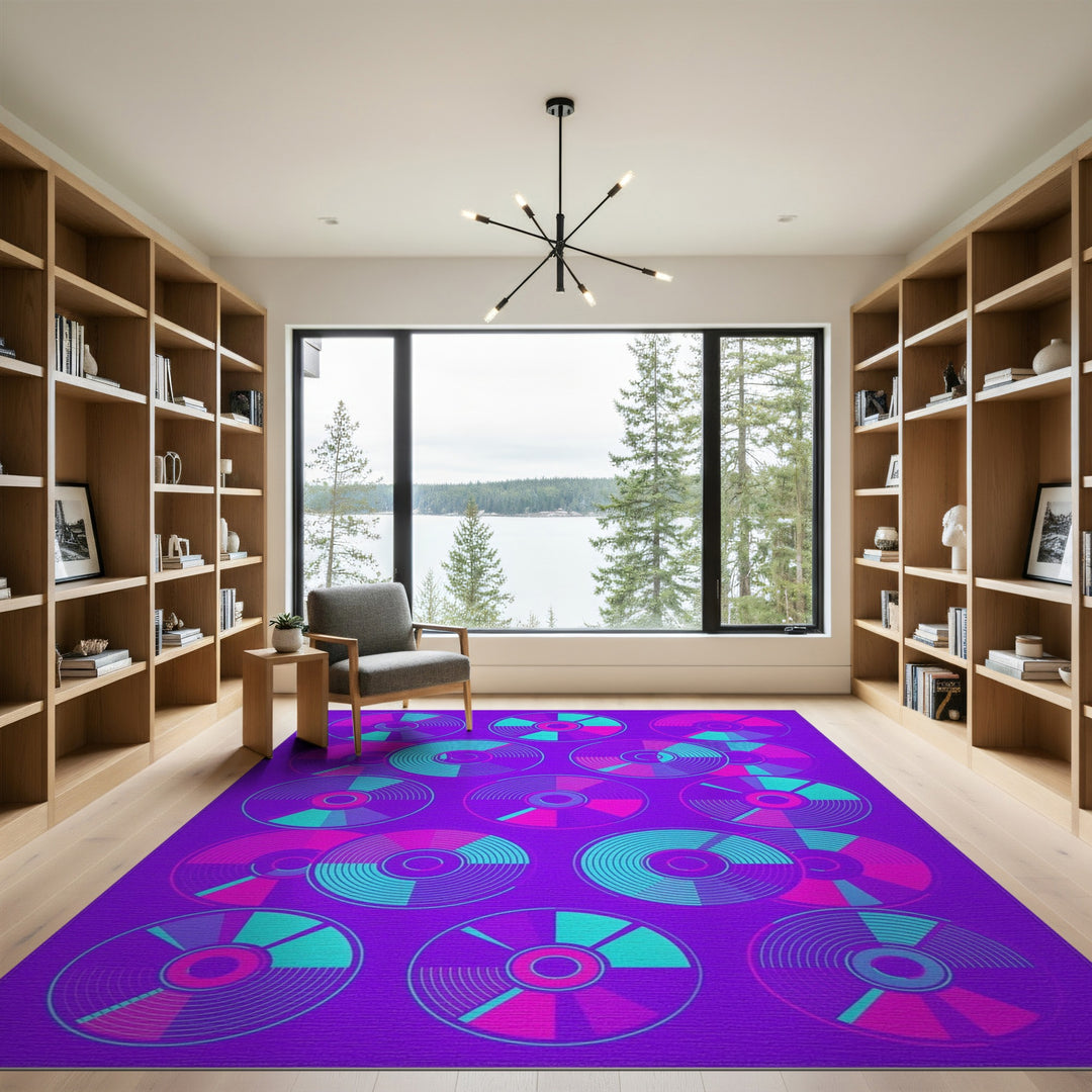 Purple Vinyl Record Geometric Area Rug