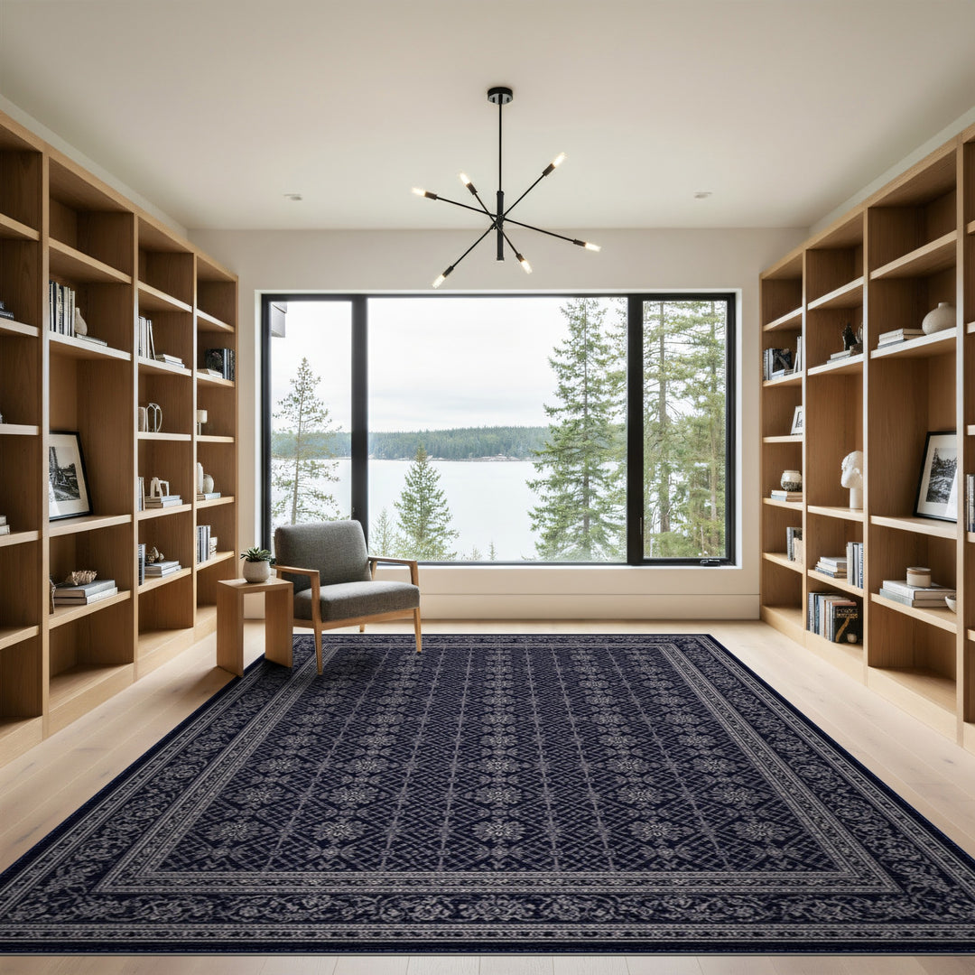 Navy Blue Persian Medallion Area Rug