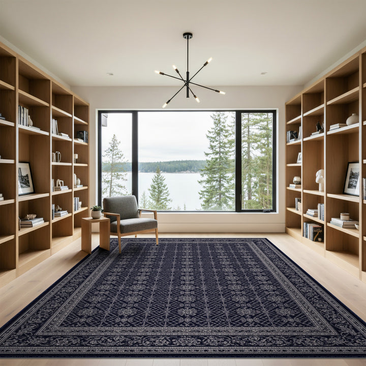 Navy Blue Persian Medallion Area Rug