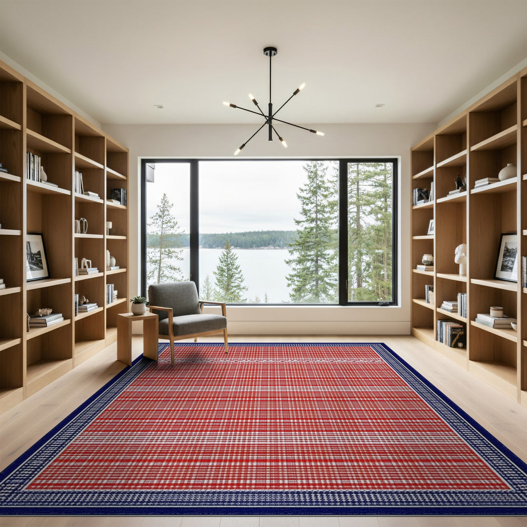 Red Striped Geometric Area Rug