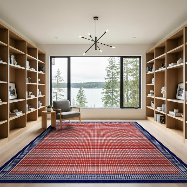 Red Striped Geometric Area Rug