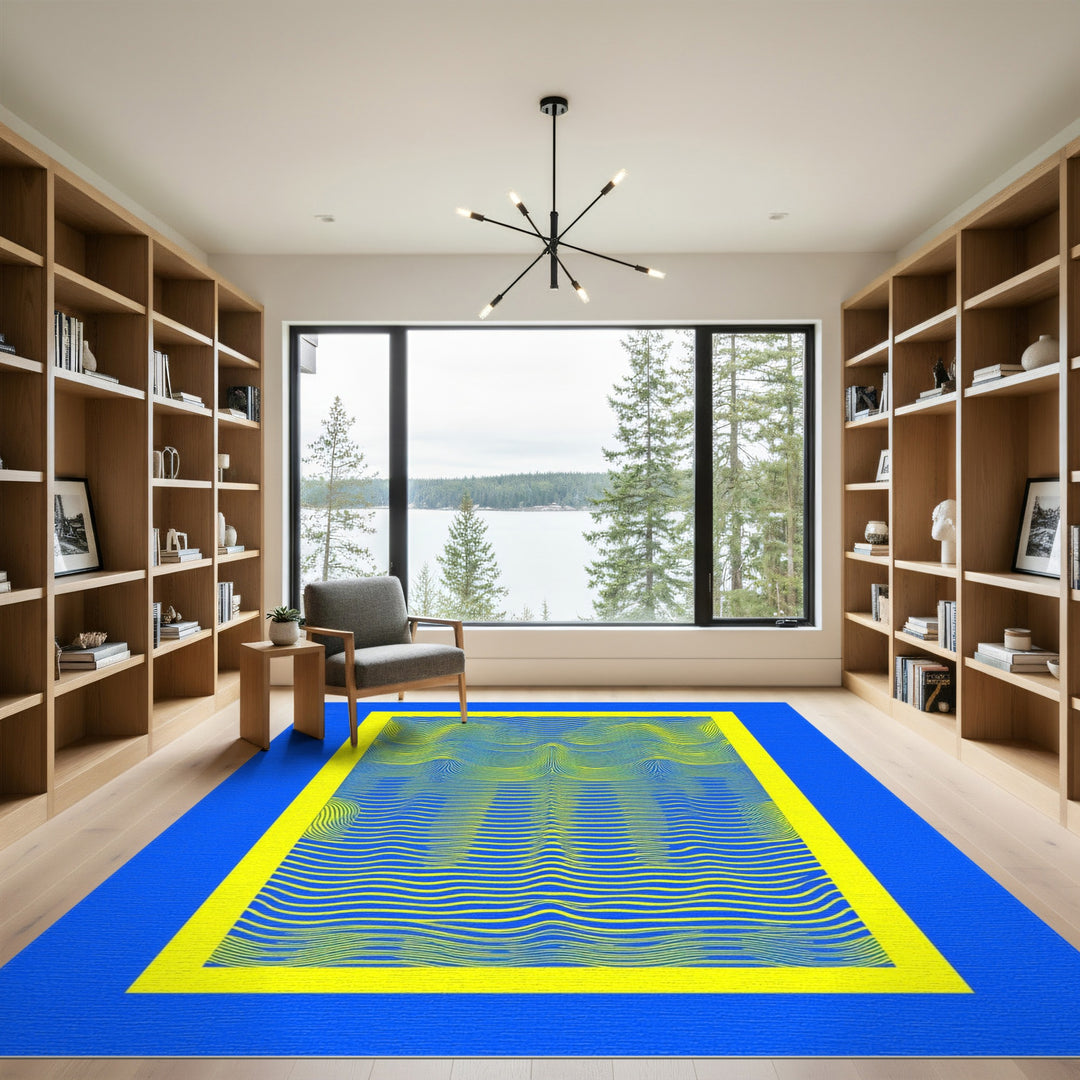 Blue Yellow Wavy Wave Area Rug