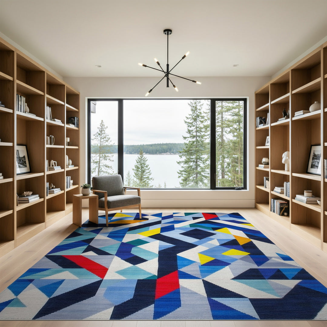 Blue Geometric Modern Area Rug