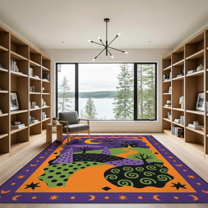Halloween Castle Purple Kids Area Rug
