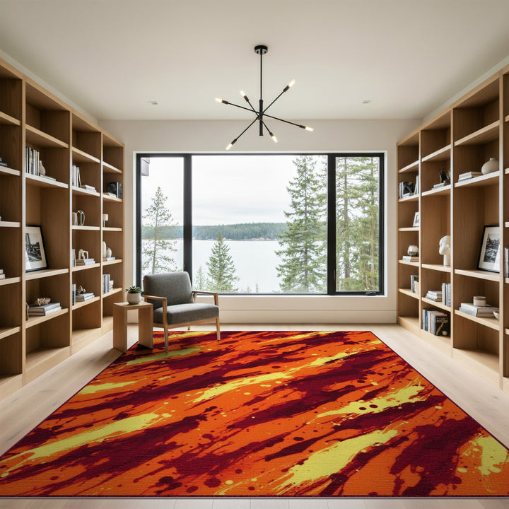 Vibrant Orange Abstract Splash Area Rug