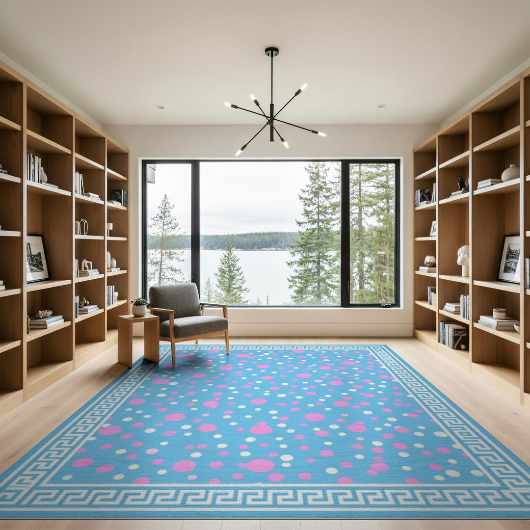 Blue Polka Dot Greek Key Area Rug