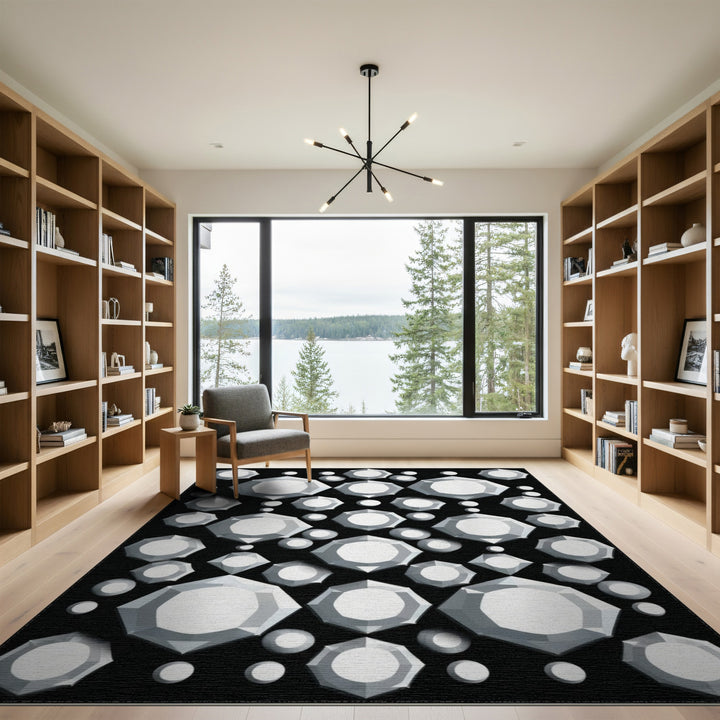 Black White Gemstone Cluster Area Rug