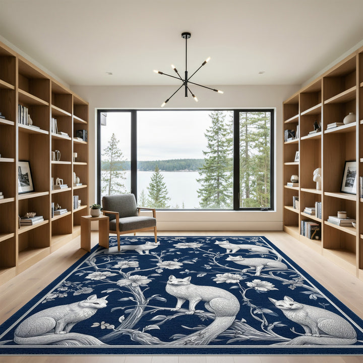 Navy Fox Floral Area Rug