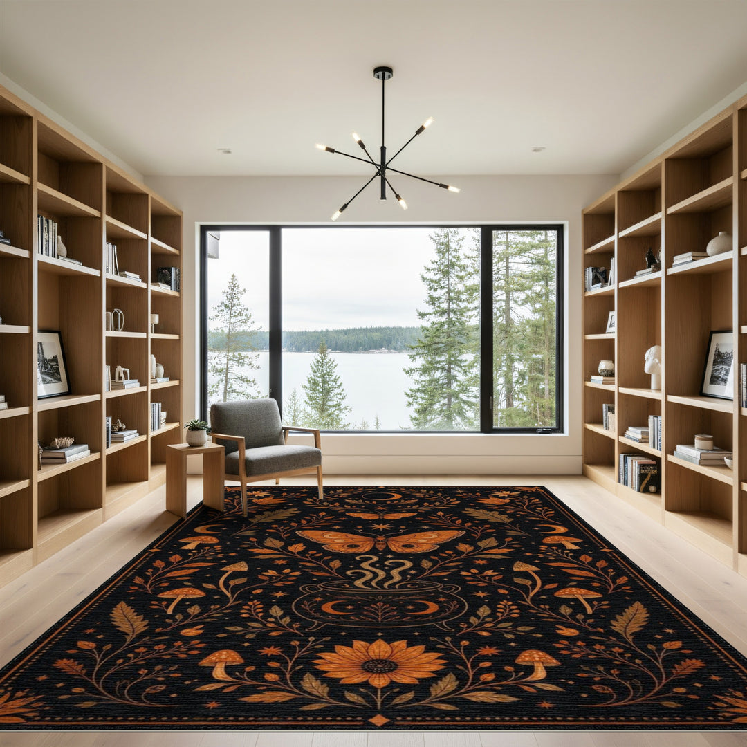 Orange Mystic Cauldron Boho Area Rug