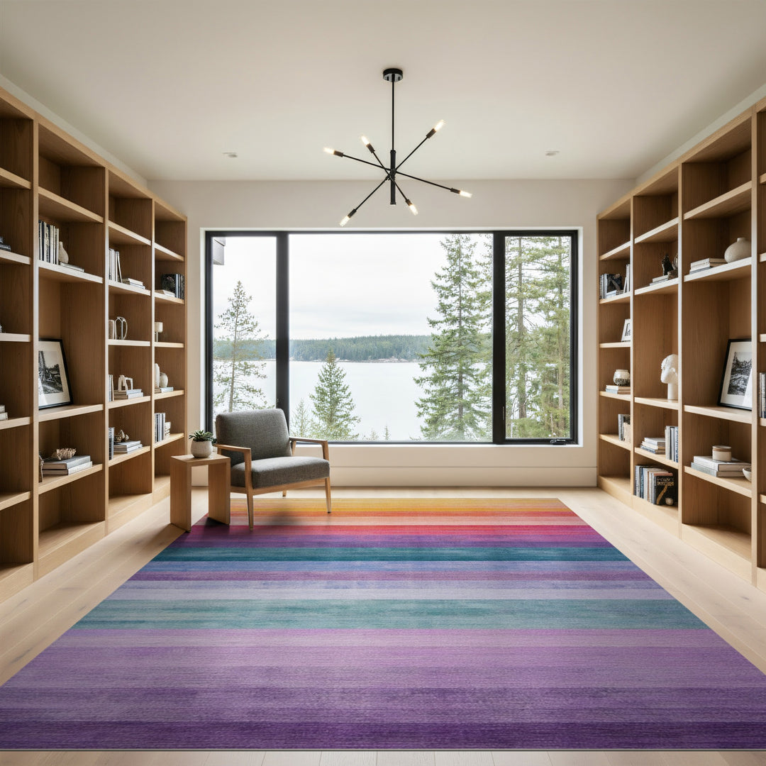 Multi-color and Patterns Rainbow Striped Multi-Color Area Rug
