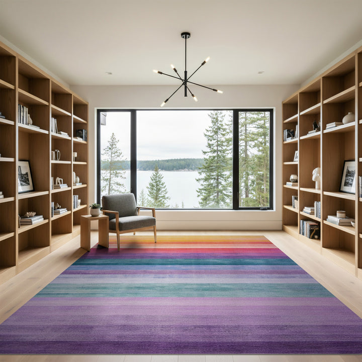 Multi-color and Patterns Rainbow Striped Multi-Color Area Rug
