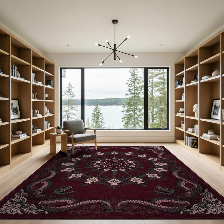 Dragon Rose Red Area Rug