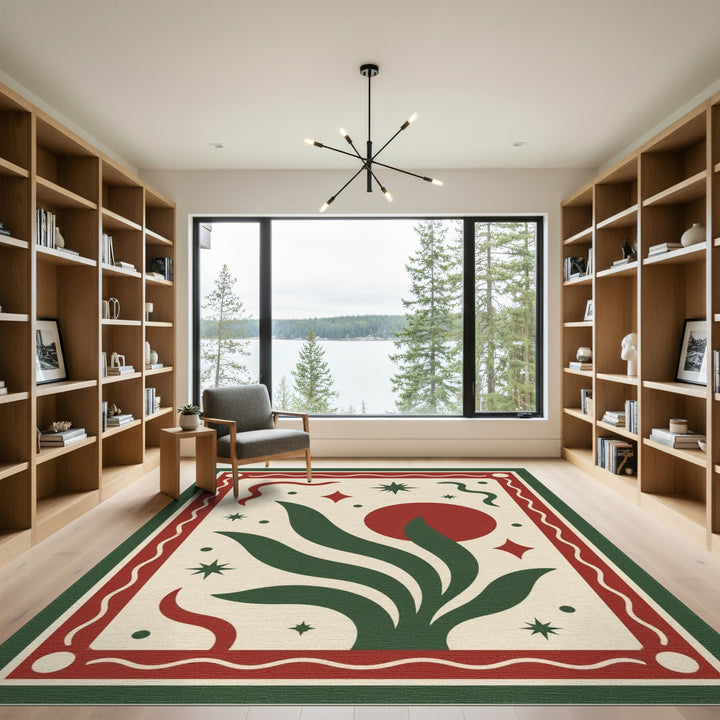 Red Floral Leaf Vintage Area Rug