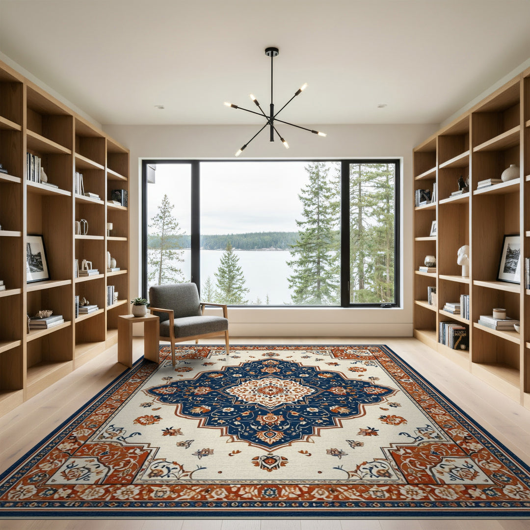 Navy Blue Persian Medallion Area Rug