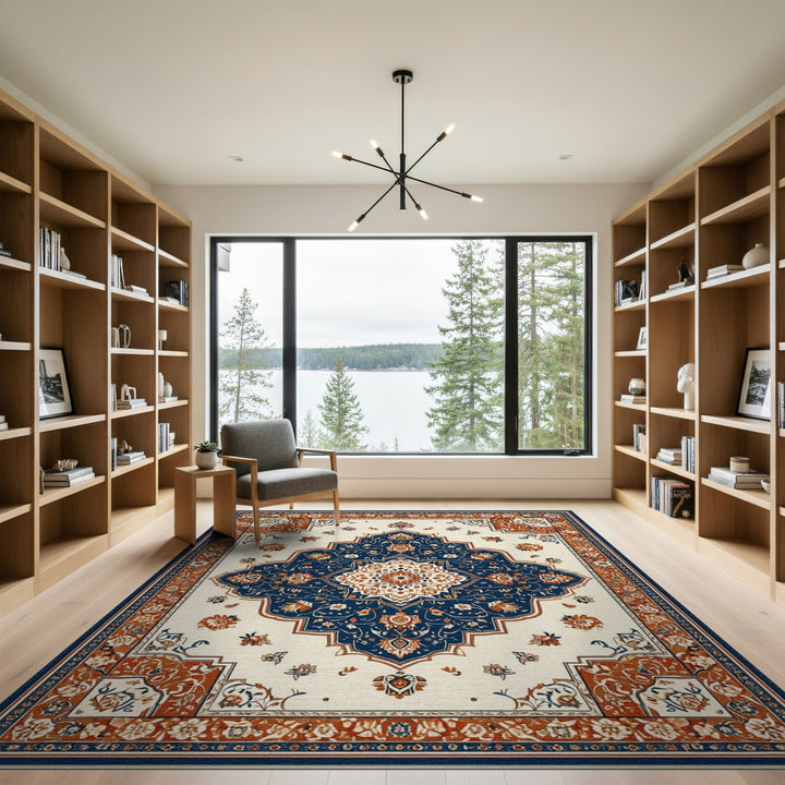 Navy Blue Persian Medallion Area Rug