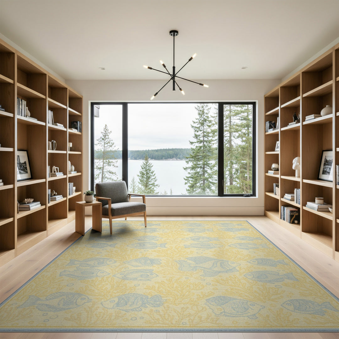 Coastal Beach Blue Fish Coastal Area Rug