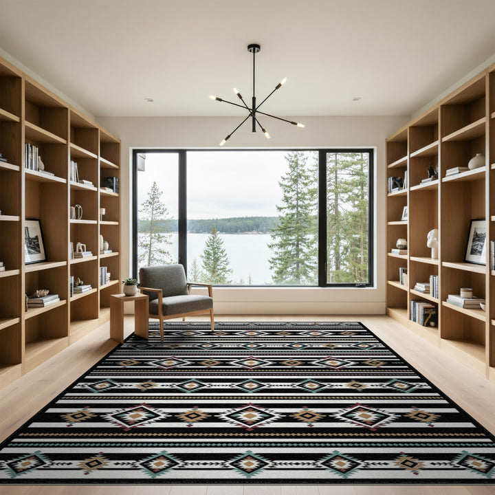 Black White Heritage Tribal Area Rug