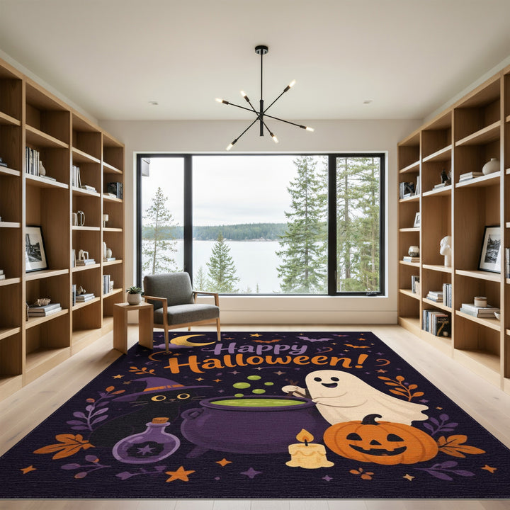 Happy Halloween Ghost Cat Area Rug