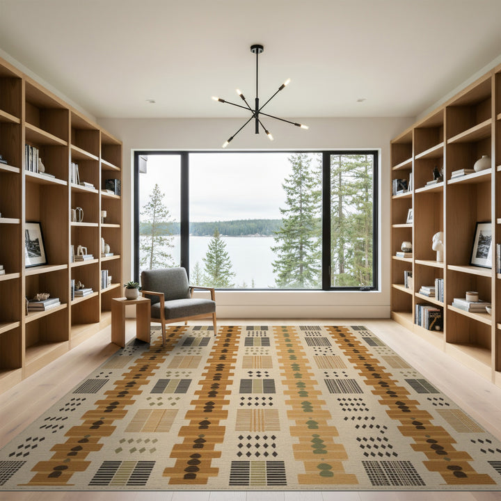 Brown Geometric Stacked Motif Area Rug