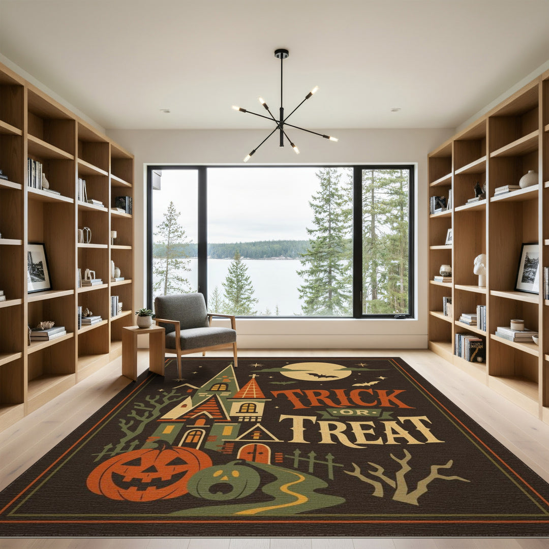 Distressed Vintage Trick or Treat Halloween Area Rug