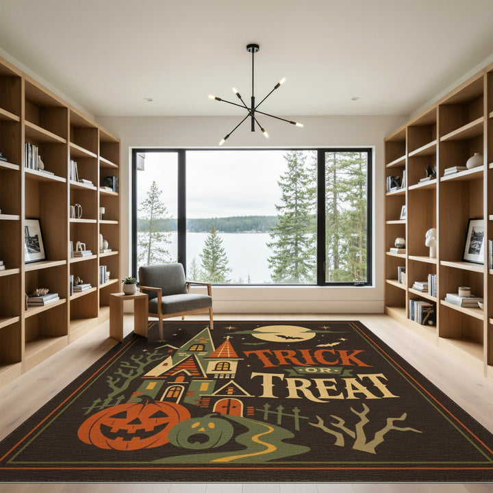Distressed Vintage Trick or Treat Halloween Area Rug