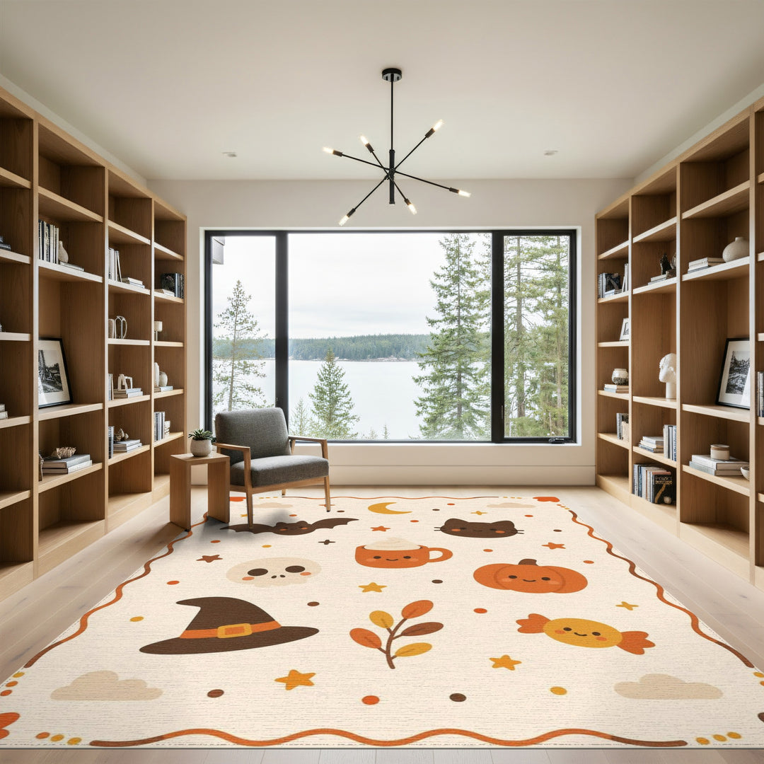 Orange Cute Halloween Kids Cartoon Area Rug
