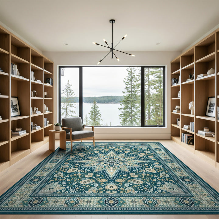 Teal Floral Vintage Area Rug
