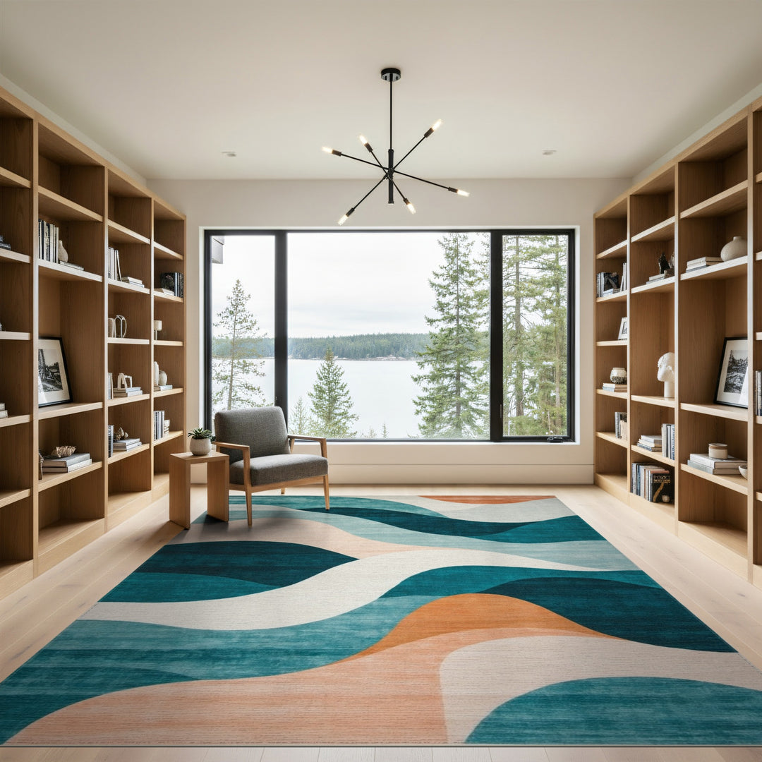 Abstract Area Wave Teal Abstract Wave Area Rug