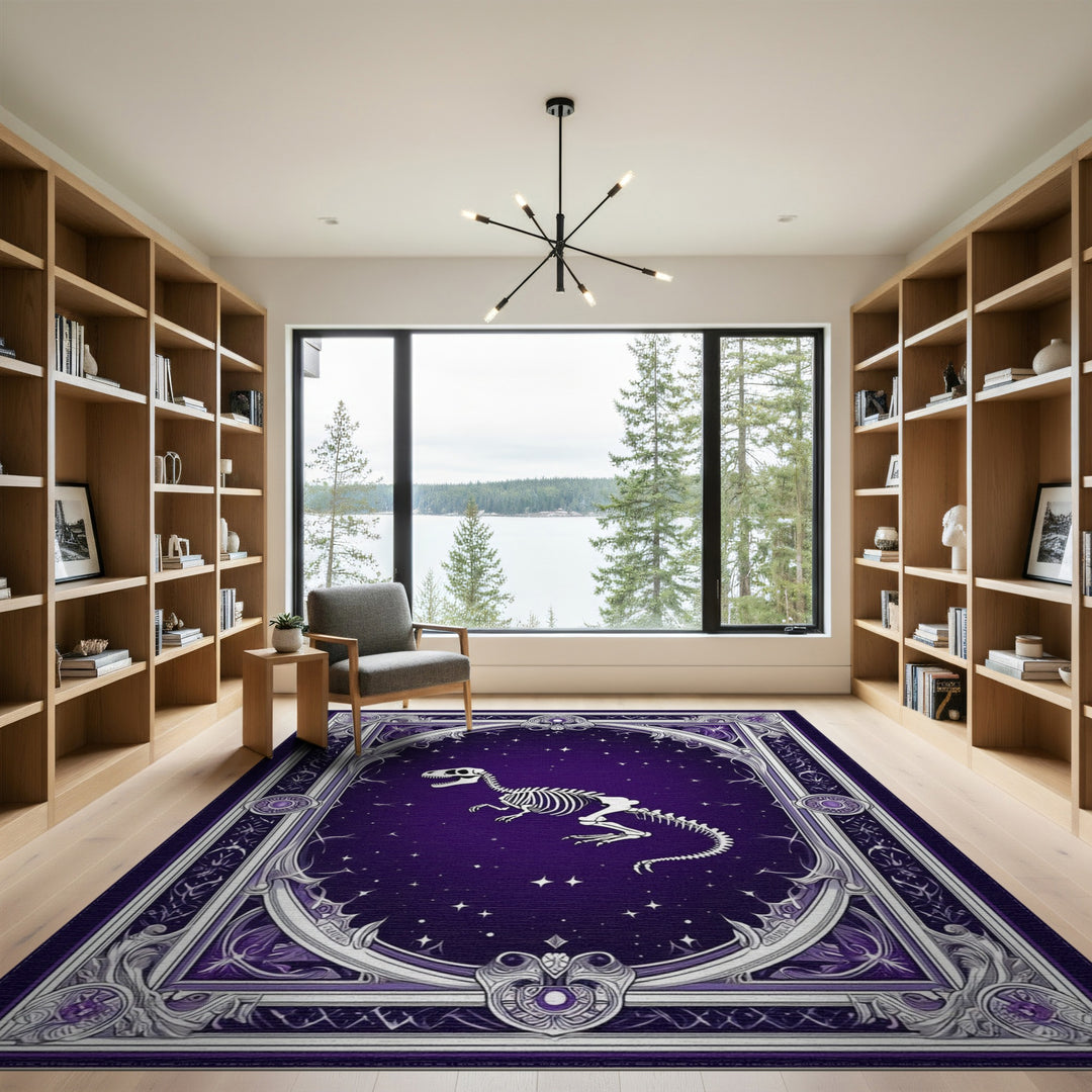 Starry Purple T-Rex Skeleton Area Rug