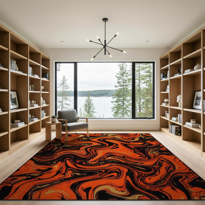 Abstract Area Orange Marble Swirl Area Rug