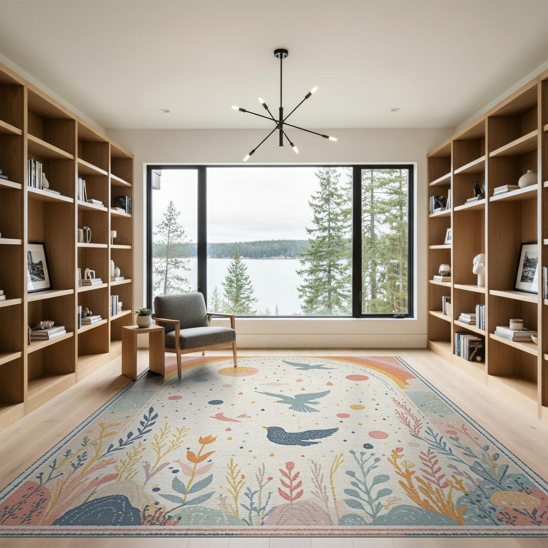 Boho Rainbow Birds Multi-Color Area Rug