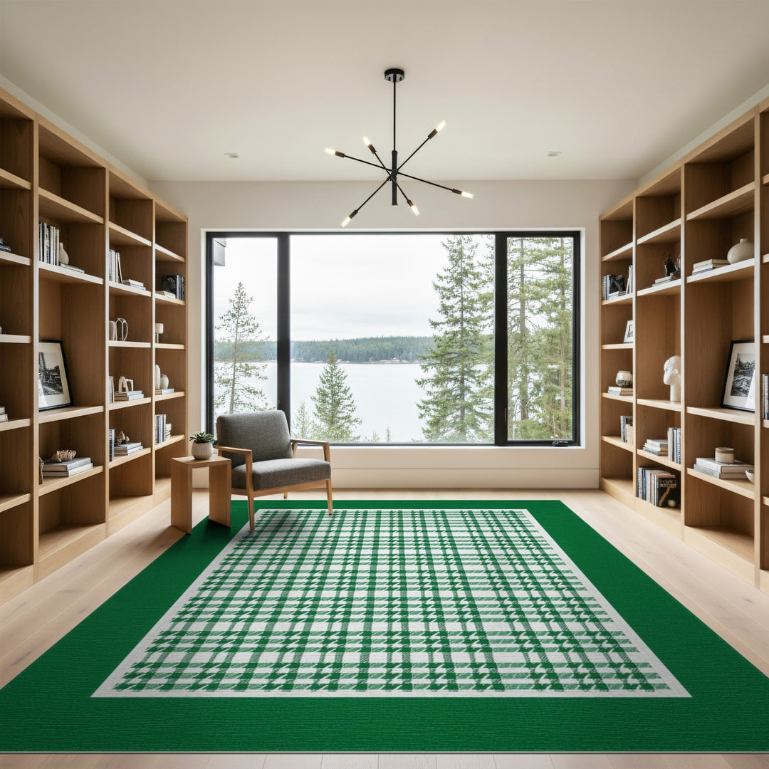 Geometric Modern Green Checkered Gingham Area Rug