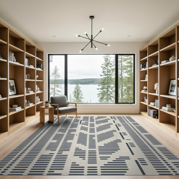 Blue and Teal Blue Geometric Lines Area Rug