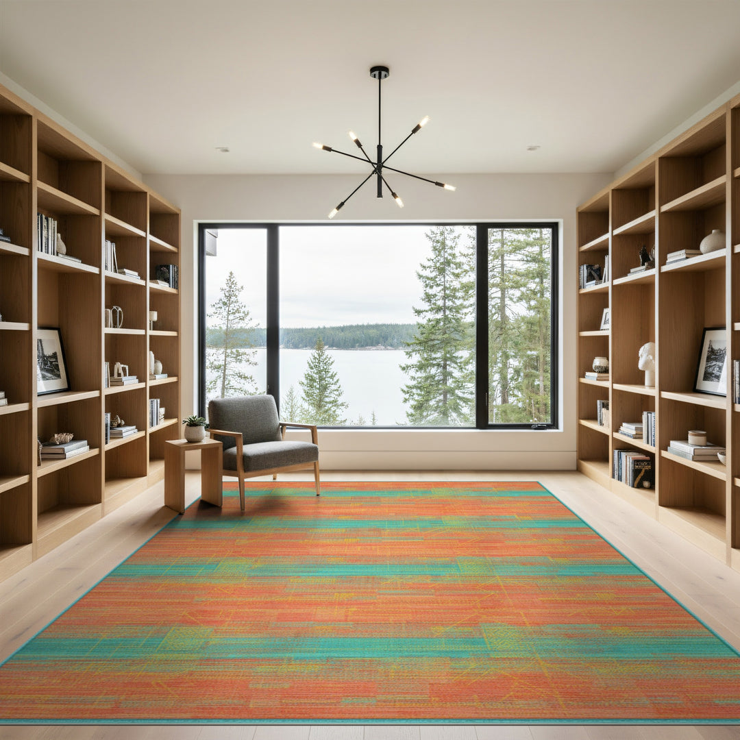 Coral Teal Geometric Area Rug