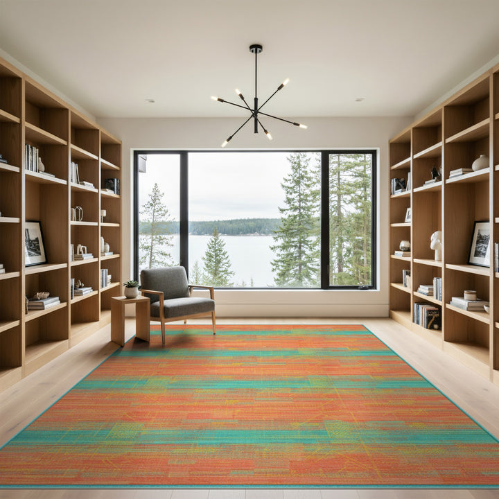 Coral Teal Geometric Area Rug
