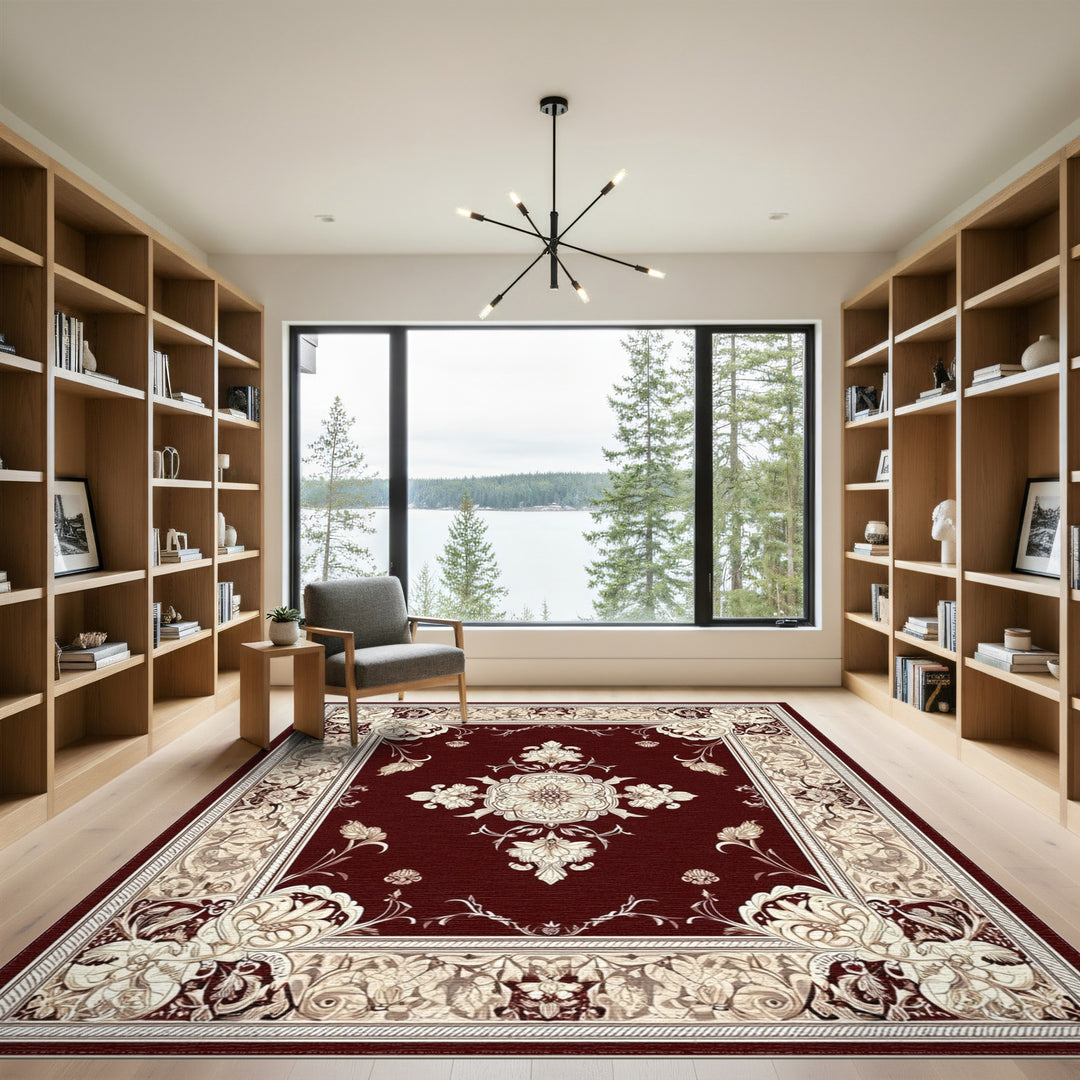 Red Persian Floral Medallion Area Rug