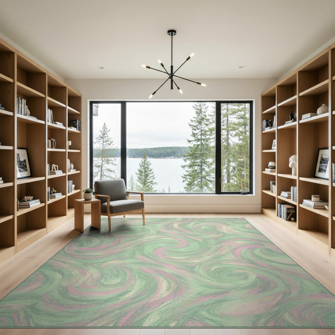 Mint Green Pink Swirl Abstract Area Rug