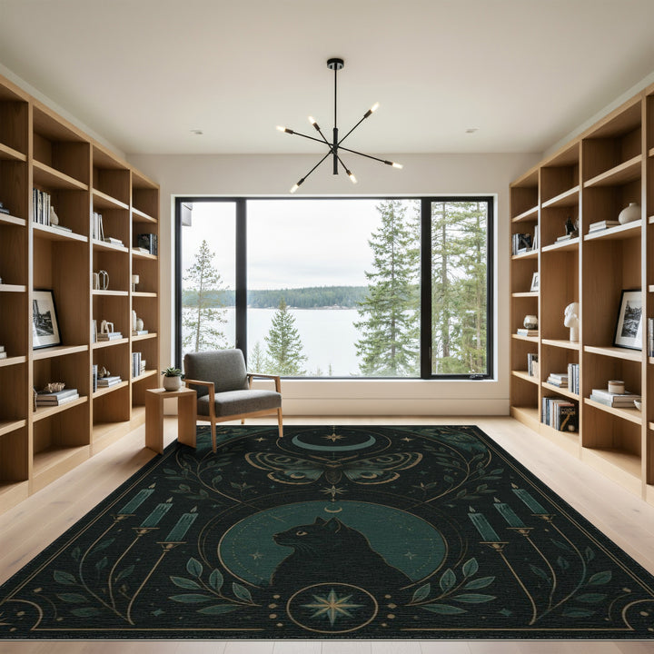 Mystic Moth and Cat Teal Area Rug