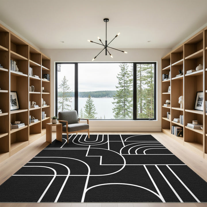 Black White Geometric Abstract Area Rug
