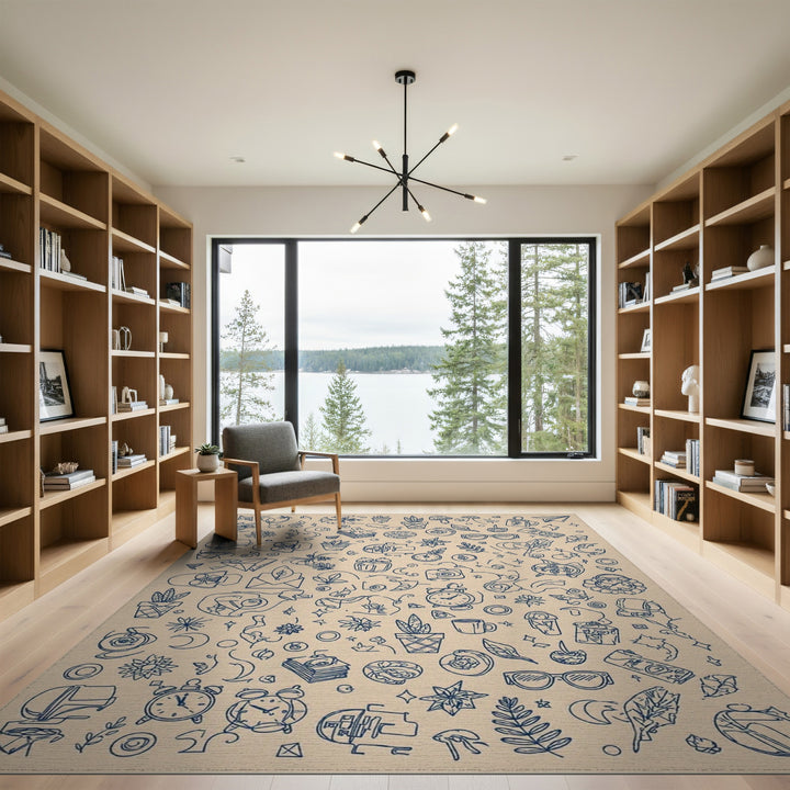 Blue Sketch Doodle Area Rug