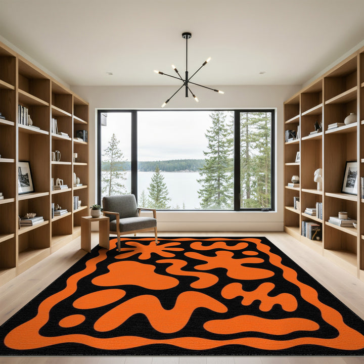 Orange Abstract Blob Washable Area Rug