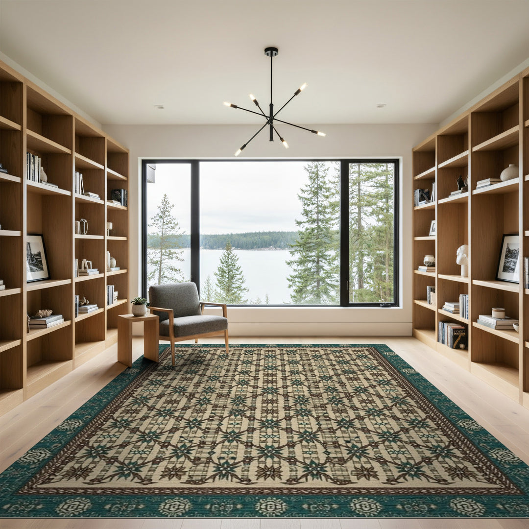 Blue and Teal Lattice Teal Geometric Lattice Area Rug