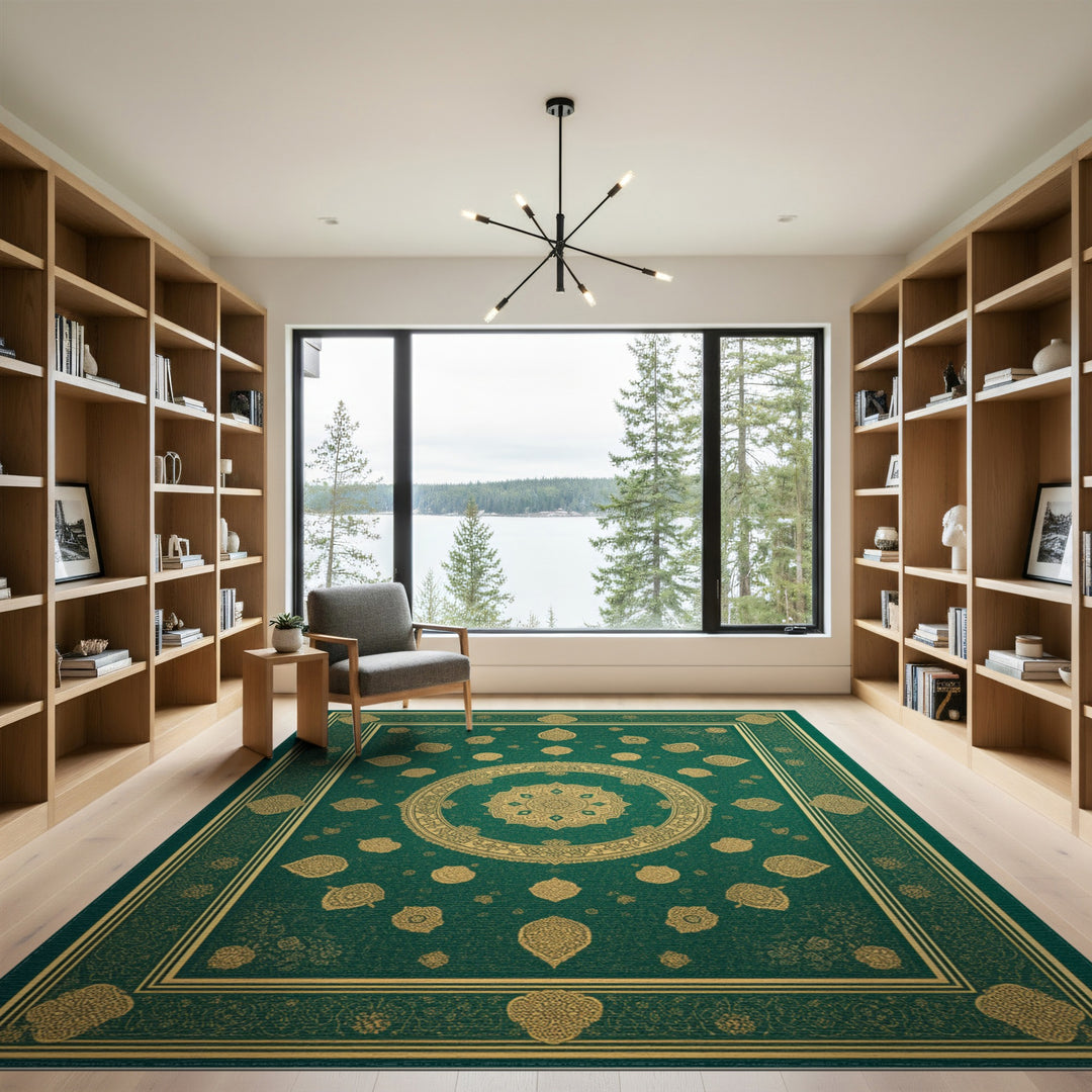 Gold Green Gold Persian Medallion Area Rug