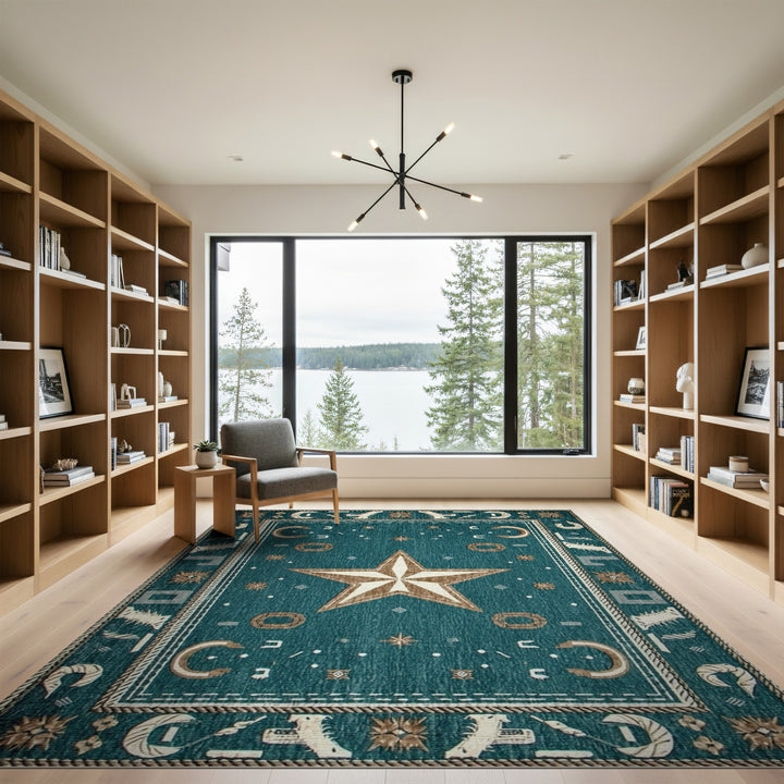 Teal Southwestern Star Horseshoe Area Rug
