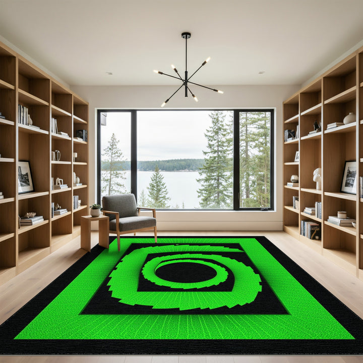 Green Geometric Spiral Area Rug