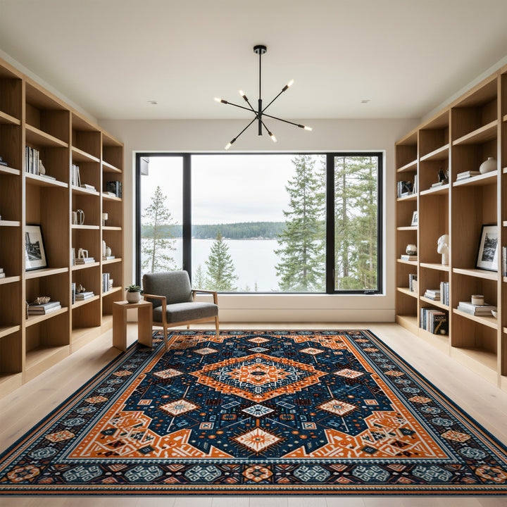 Navy Orange Geometric Area Rug