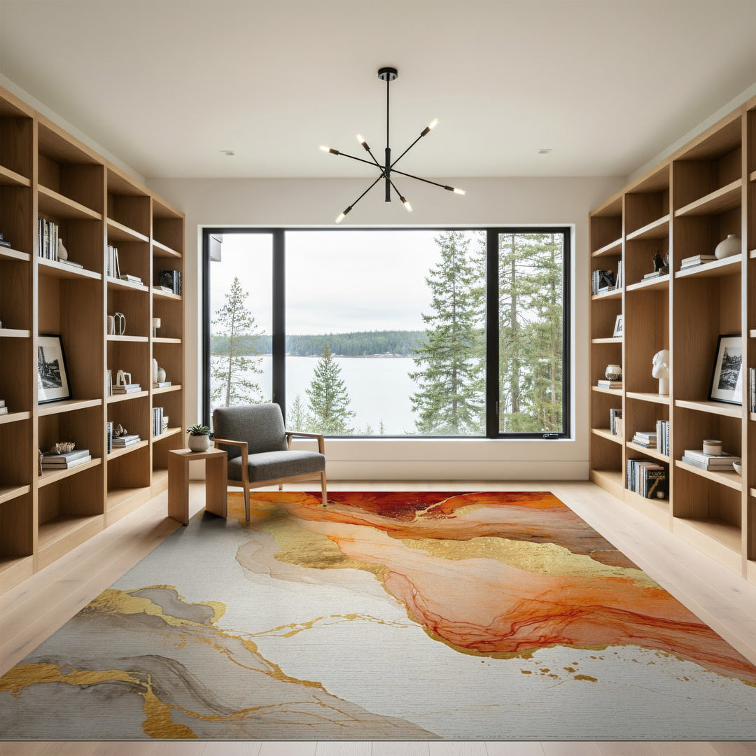 Fluid Orange Gold Abstract Area Rug