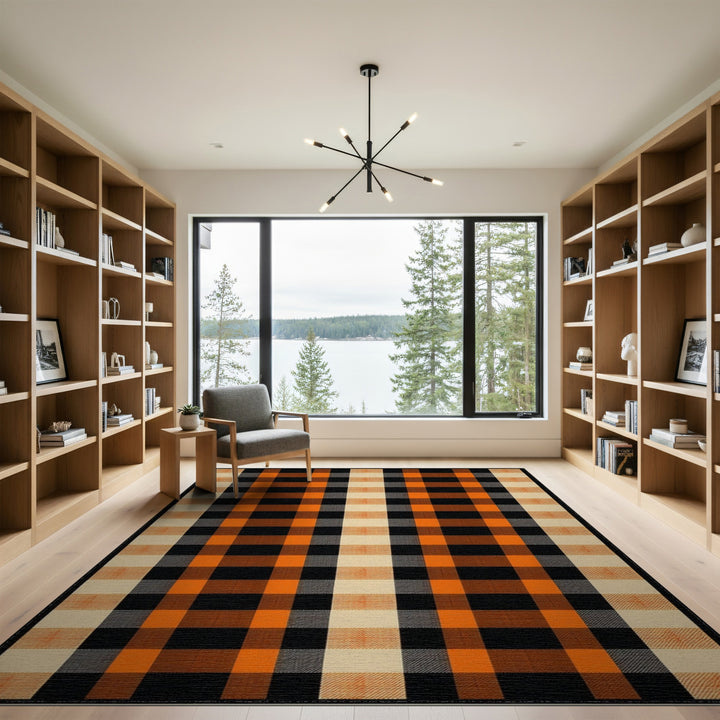 Orange Checkered Plaid Area Rug