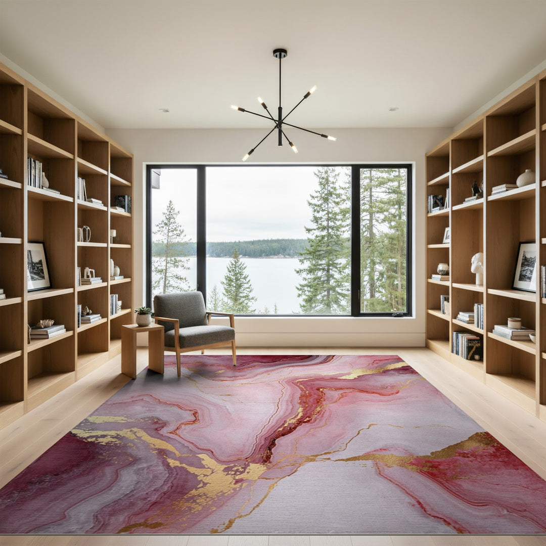 Pink Gold Marble Abstract Pink Area Rug