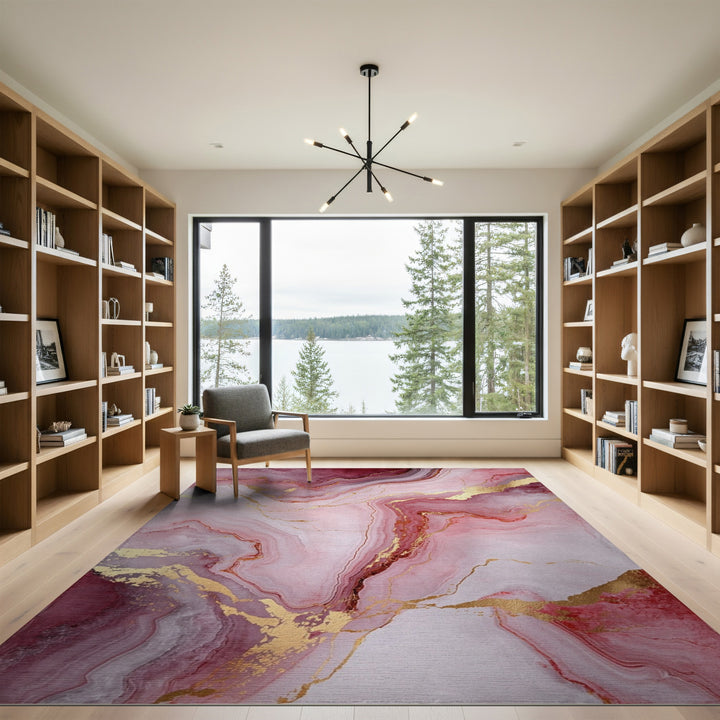 Pink Gold Marble Abstract Pink Area Rug
